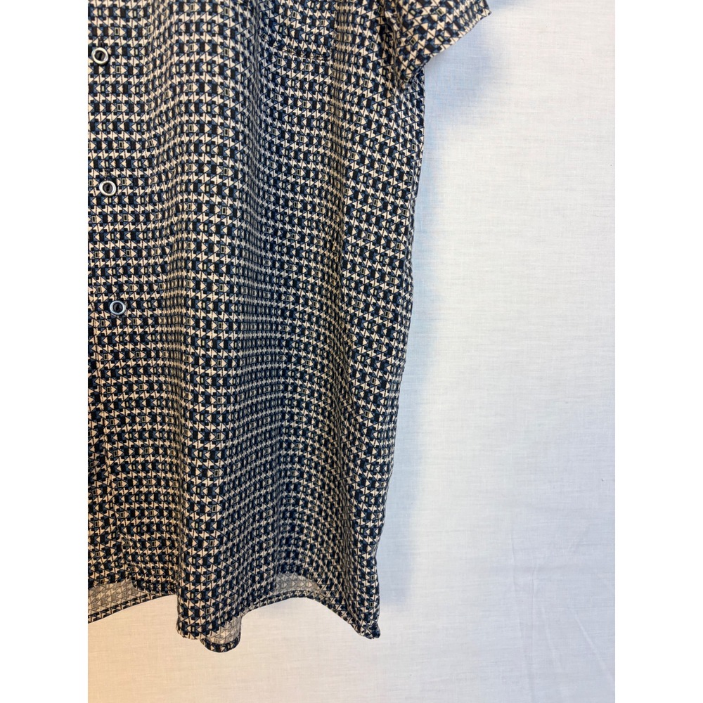 Basic Editions Mens Rayon Short‎ Sleeve Button Up Shirt Geometric Print Blue L - Picture 5 of 12